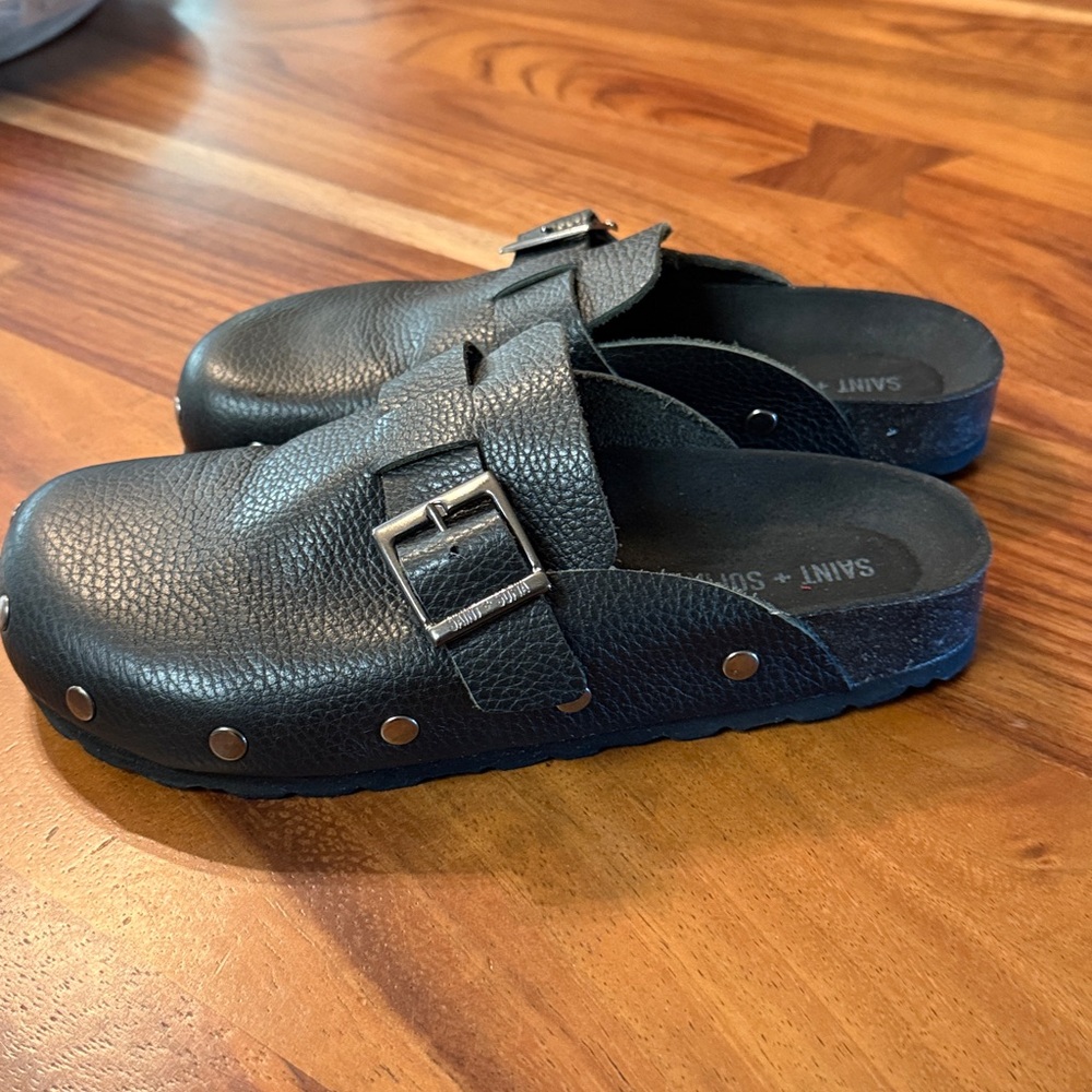 Saint + Sofia Silver Studded Leather Black Clog - Picture 10 of 12